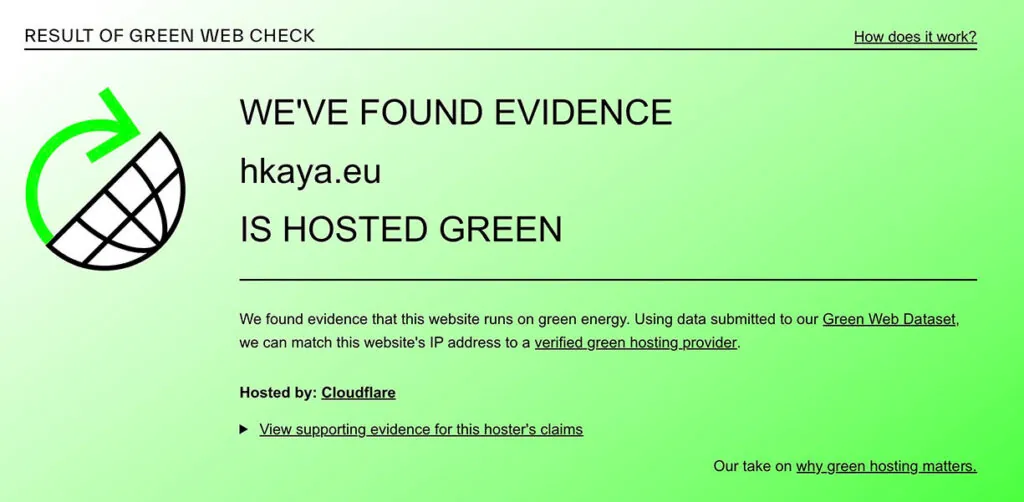 Website hkaya.eu gebruikt groene hosting